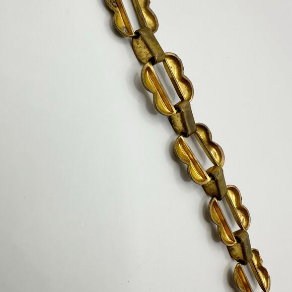 Vintage Bracelet 7" Spain Damascene Mother of Pearl Link Etched Copper Retro - Picture 6 of 11